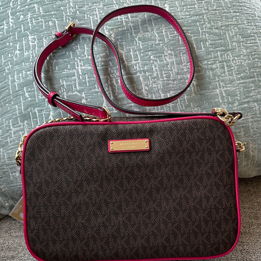 Brand New With Tags!! Michael Kors Brown And Pink Crossbody Bag